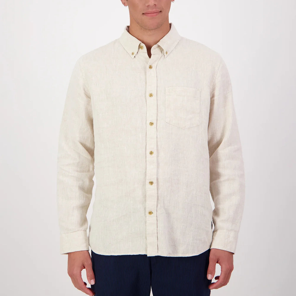 Swanndri Men's Puhoi Linen Long Sleeve Shirt in Light Stone