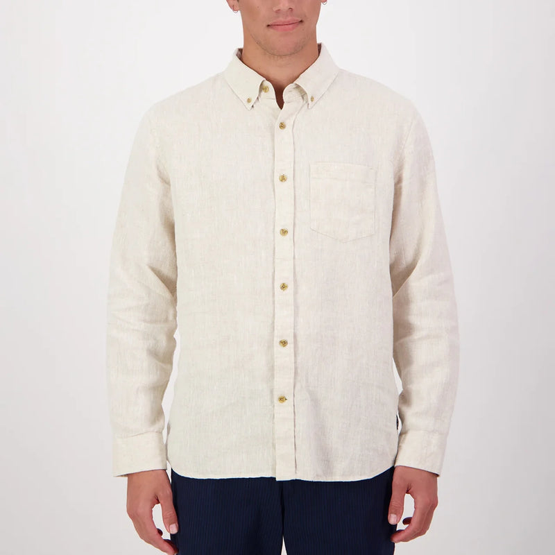 Swanndri Men's Puhoi Linen Long Sleeve Shirt in Light Stone