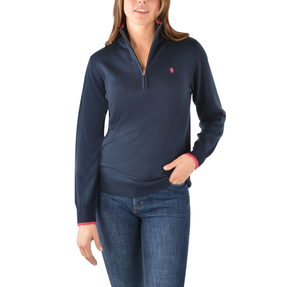 Front view of Thomas Cook Womens Merino Quarter Zip Rugby in Navy
