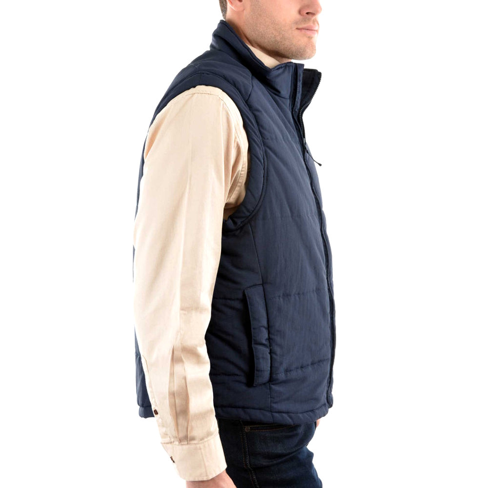 Side view of man wearing Navy Thomas Cook Men's Hawkesbury River Vest