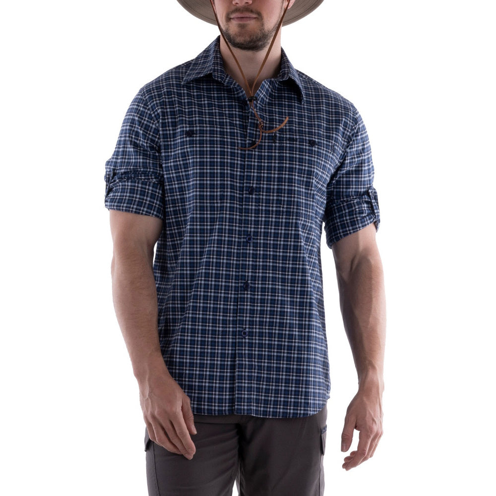 Sleeves rolled up in Dark Navy Thomas Cook Mens Gibson Adventure Long Sleeve Shirt
