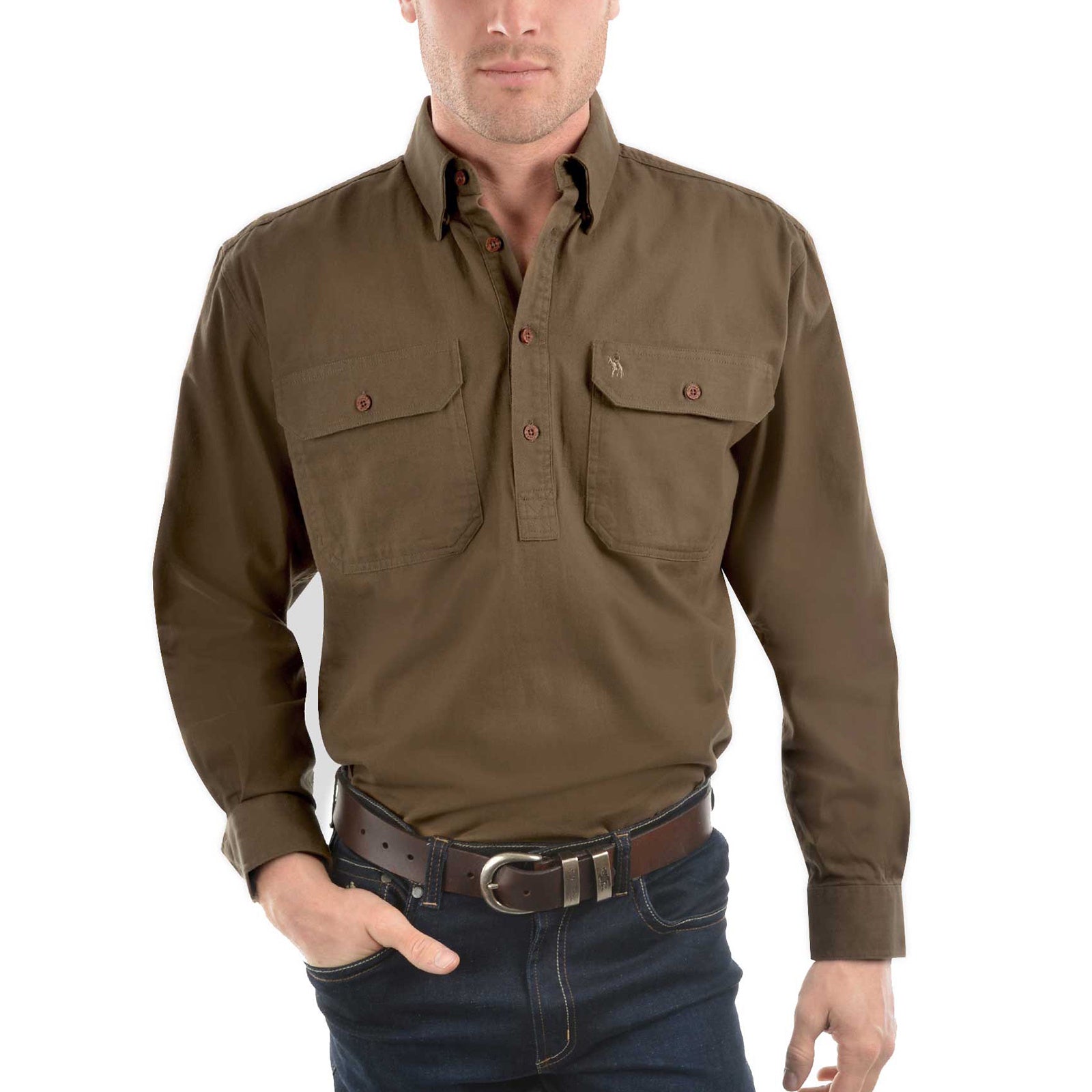 Thomas Cook Mens Heavy Drill Half Placket Long Sleeve Shirt
