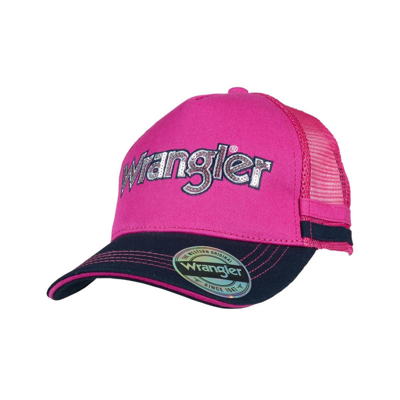 Pink and navy cap with Wrangler logo
