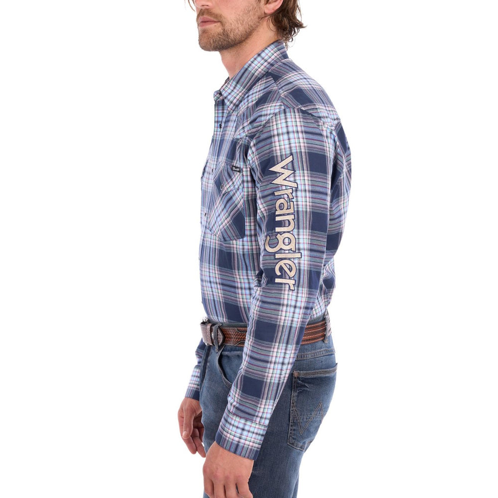 Wrangler® Mens Mario Check Logo Western Long Sleeve Shirt