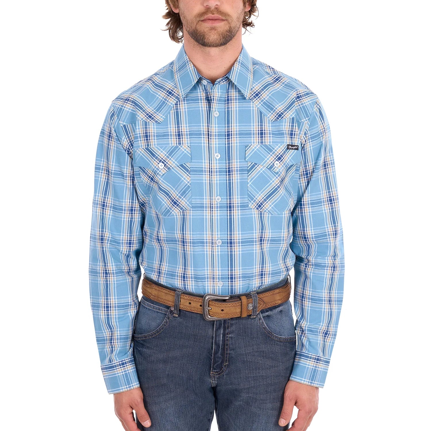 Wrangler® Mens Zak Check Western Button Down Long Sleeve Shirt