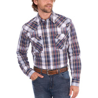 Wrangler® Mens Shaun Check Logo Western Long Sleeve Shirt