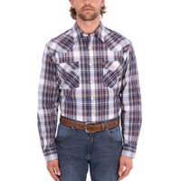 Wrangler® Mens Shaun Check Logo Western Long Sleeve Shirt