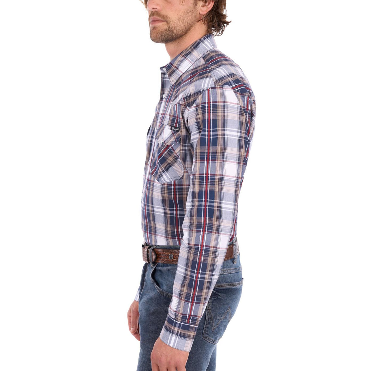 Wrangler® Mens Shaun Check Logo Western Long Sleeve Shirt