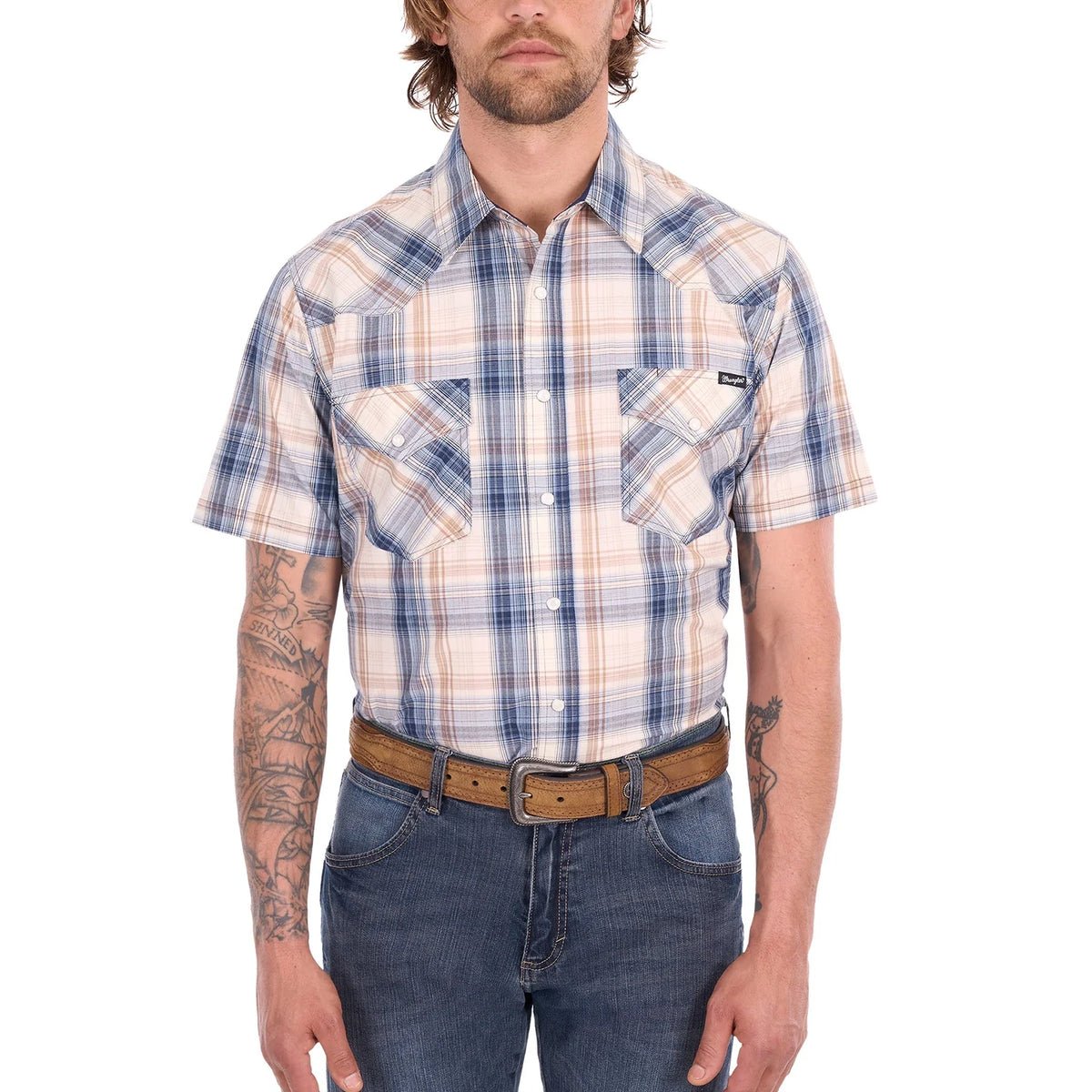 Wrangler® Mens Adrian Check Western Short Sleeve Shirt