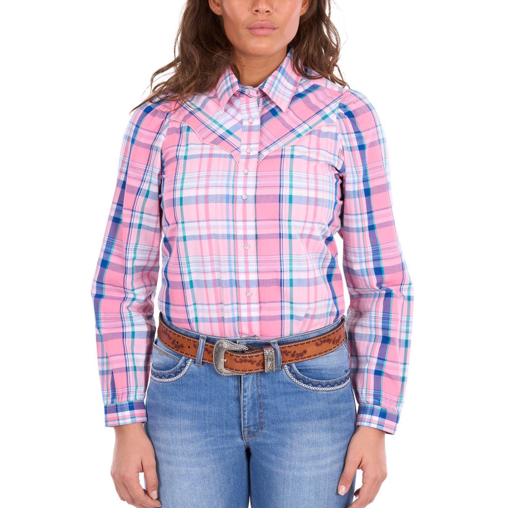 Wrangler® Womens Kiara Check Western Long Sleeve Shirt