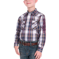 Wrangler® Boys Shaun Check Logo Western Long Sleeve Shirt