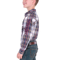 Wrangler® Boys Shaun Check Logo Western Long Sleeve Shirt
