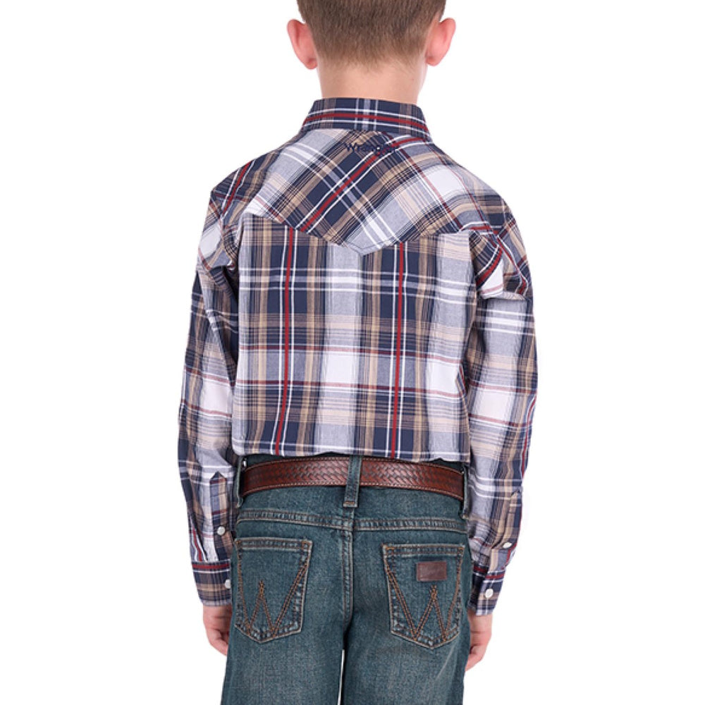 Wrangler® Boys Shaun Check Logo Western Long Sleeve Shirt