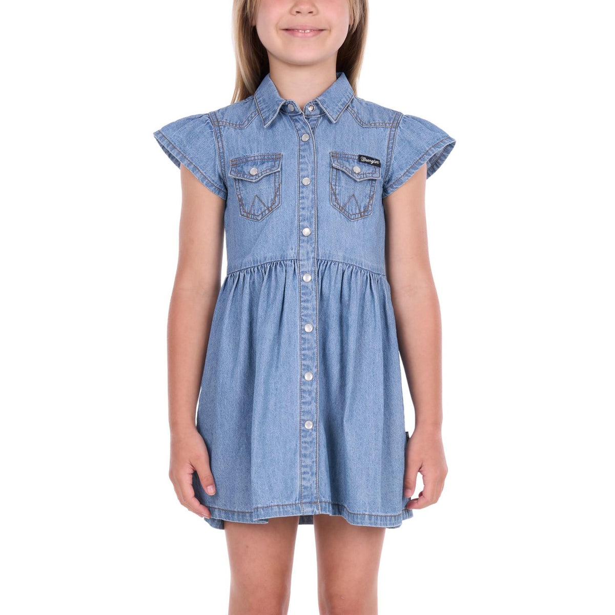 Wrangler® Girls Poppy Short Sleeve Denim Dress