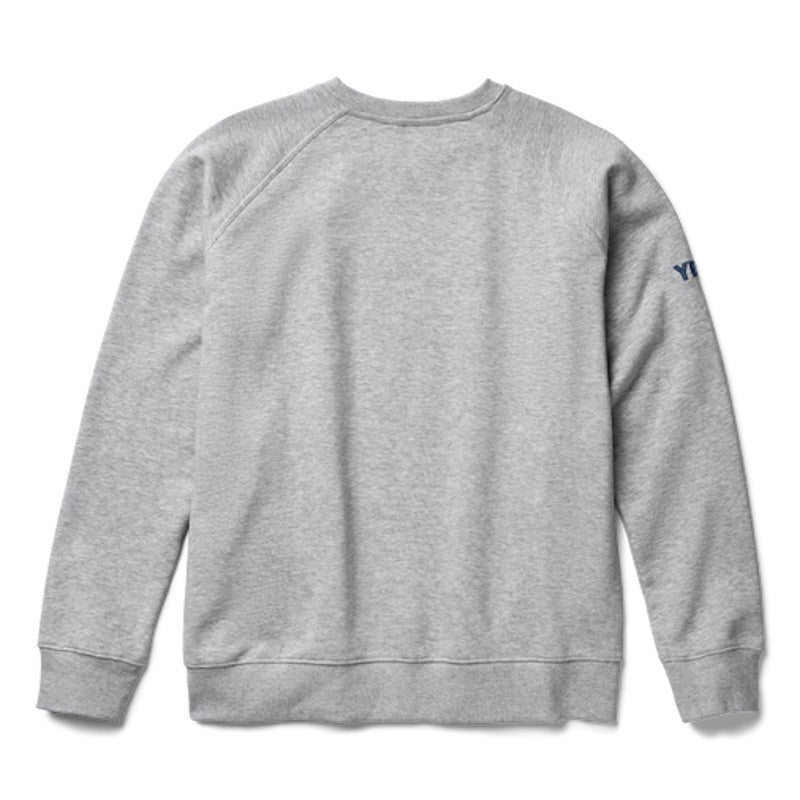 Back of Yeti Brushed Fleece Crew Pullover in Grey