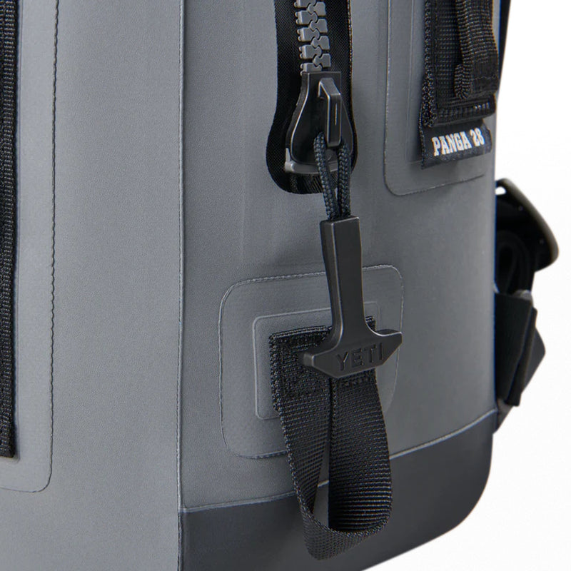 Close-up of a YETI Panga bag with a zipper and handle.