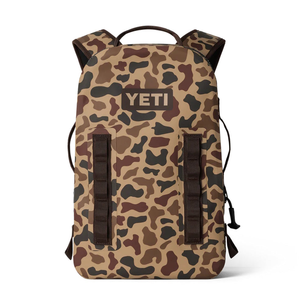 Camouflage-patterned backpack with YETI logo