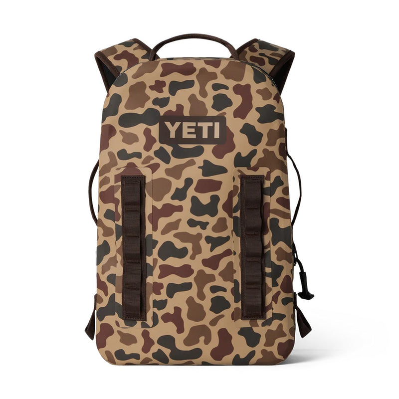 Camouflage-patterned backpack with YETI logo