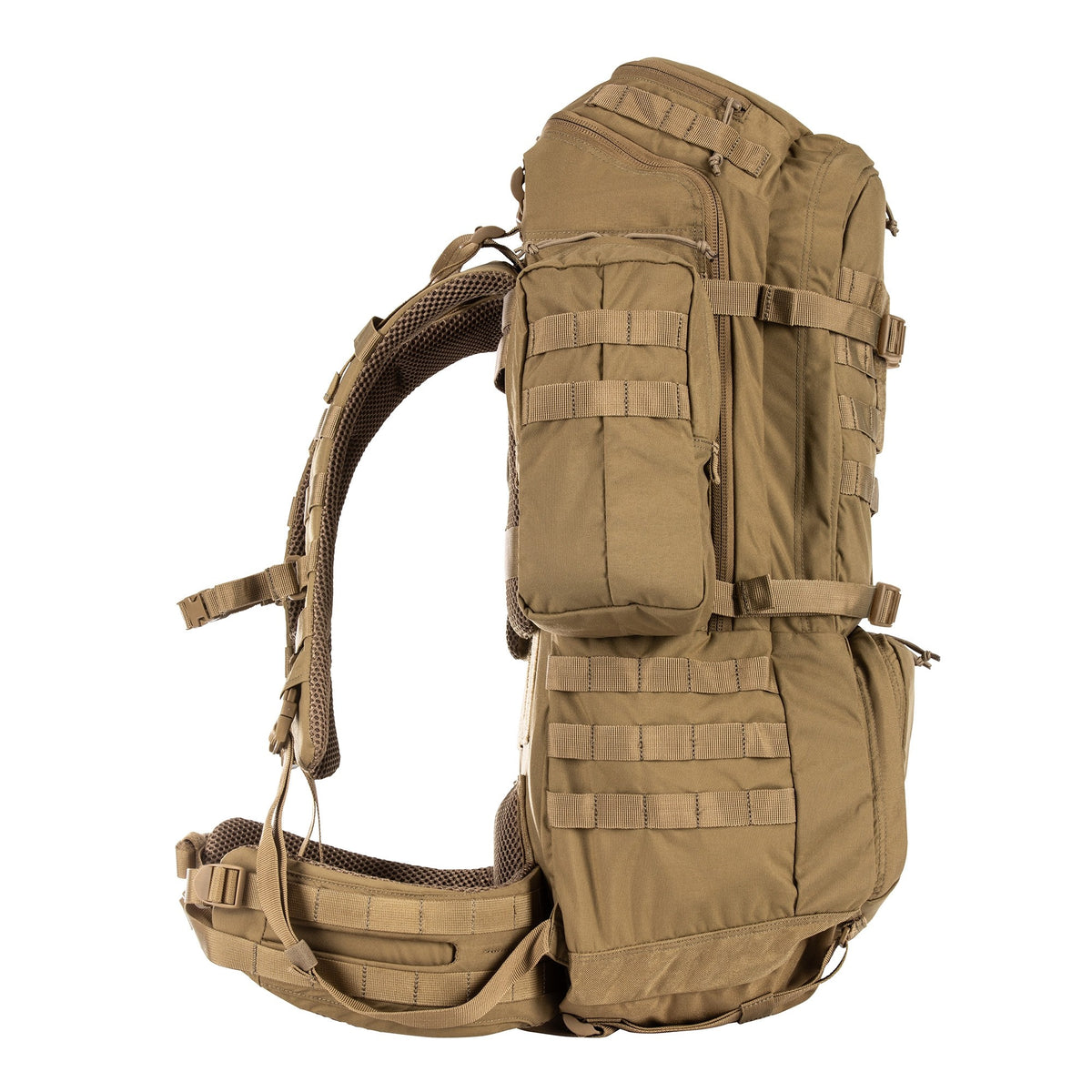 Side view of 5.11 Rush 100 Backpack in Kangaroo