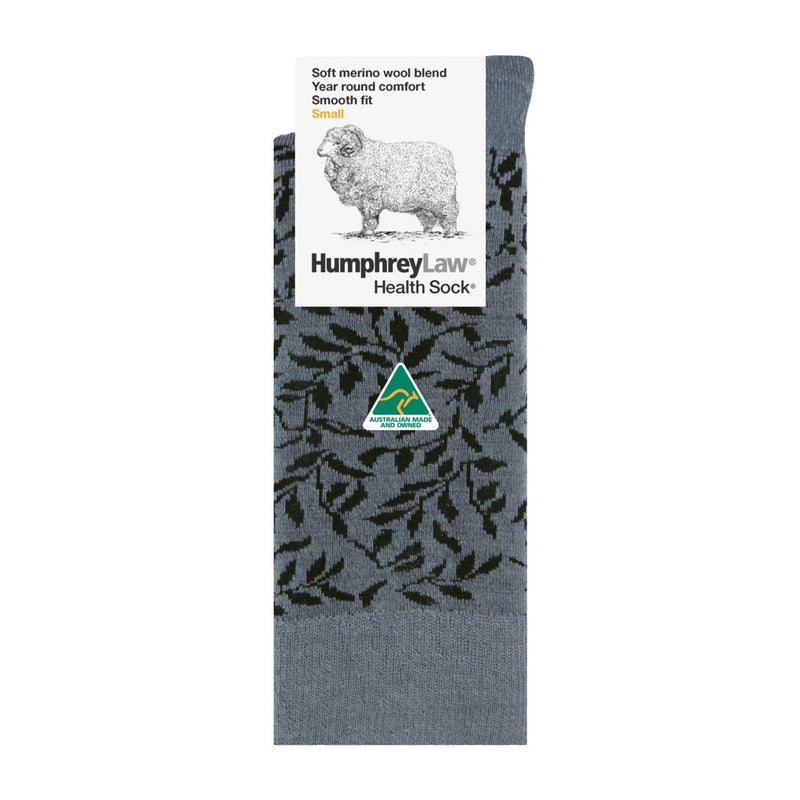 Humphrey Law Fine Merino Wool Pattern Socks Grey Black Leaves
