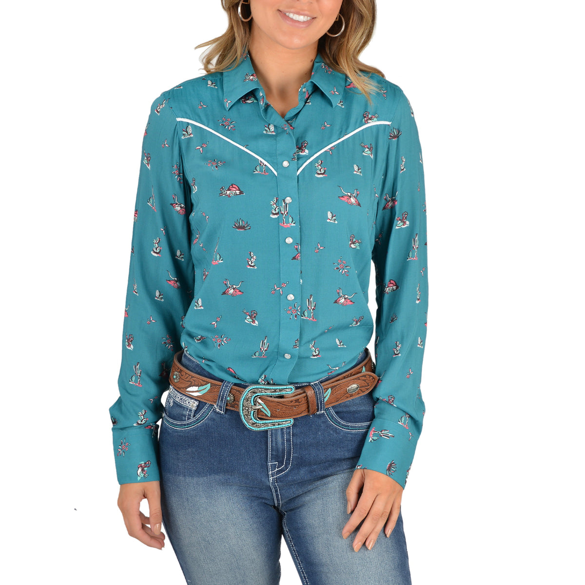 Front of Pure Western Womens Becca Print Western Long Sleeve Shirt