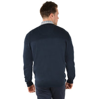 Back view of Thomas Cook Mens Oxley Crew Neck Knit Jumper in Navy