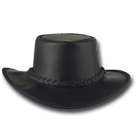 Front view of Barmah Squashy Full Grain Leather Hat in Black