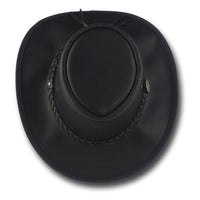 Top down view of Barmah Squashy Full Grain Leather Hat in Black