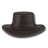 Front view of Barmah Squashy Full Grain Leather Hat in Brown