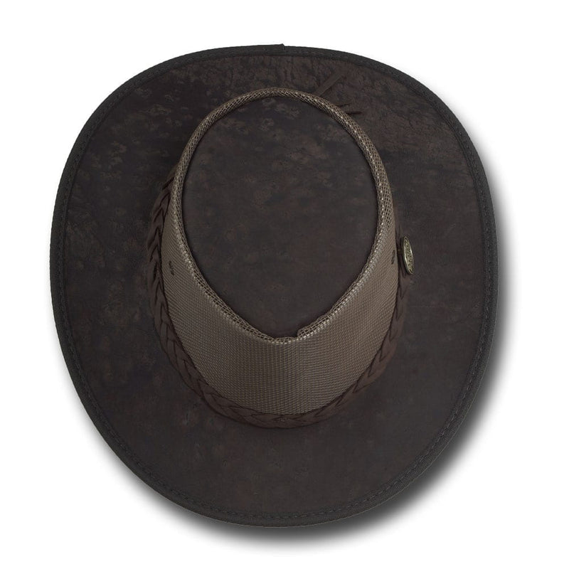 Top down view of Barmah Squashy Roo Cooler Hat in Brown