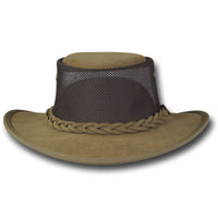 Front view of Barmah Foldaway Suede Cooler Hat in Hickory