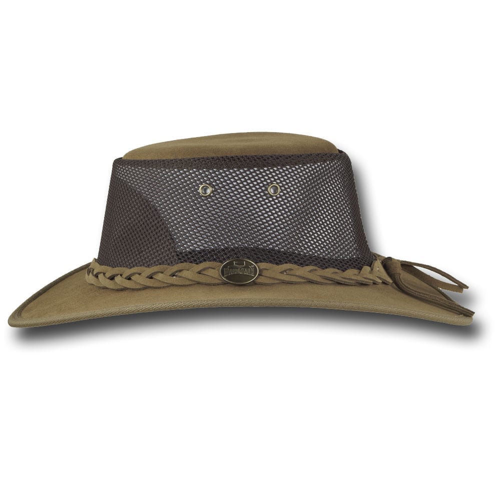 Side view of Barmah Foldaway Suede Cooler Hat in Hickory