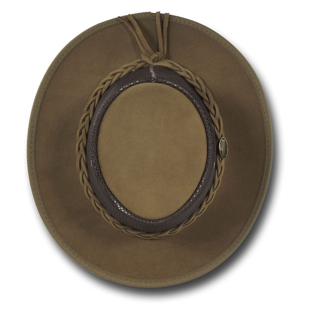 Top down view of Barmah Foldaway Suede Cooler Hat in Hickory