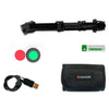 Led Lenser MH10 Headlamp, red lens, green lens, USB charge cable, pouch and battery spread out 