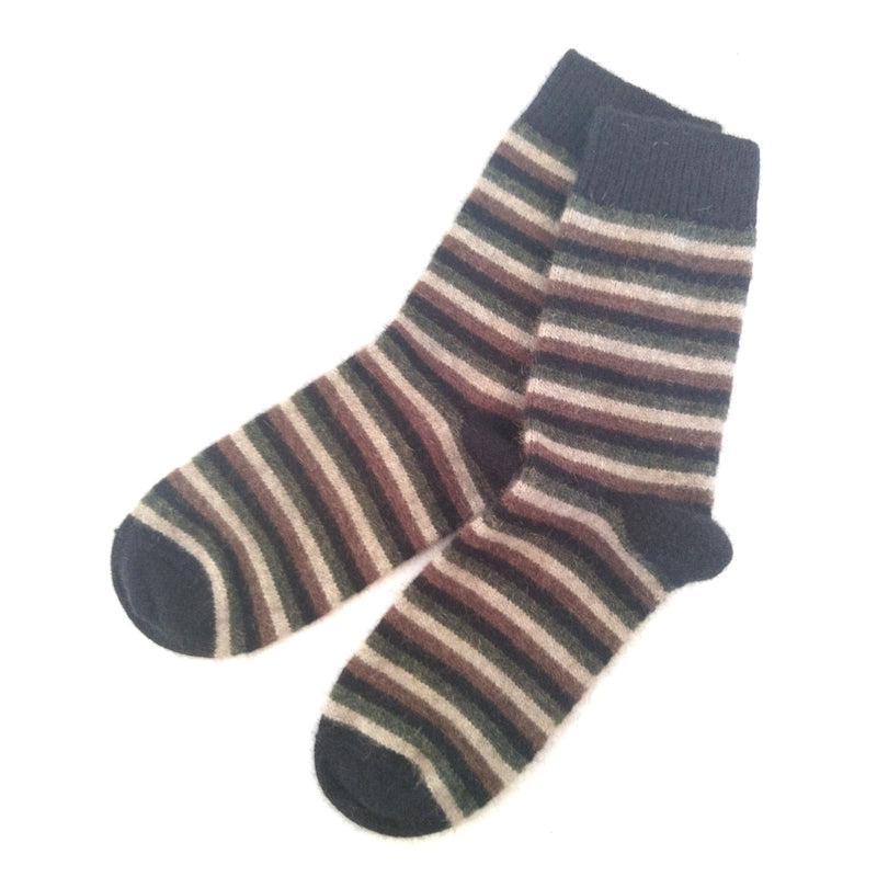 Pair of Lothlorian Possum Merino Striped Sock in colour "Black"