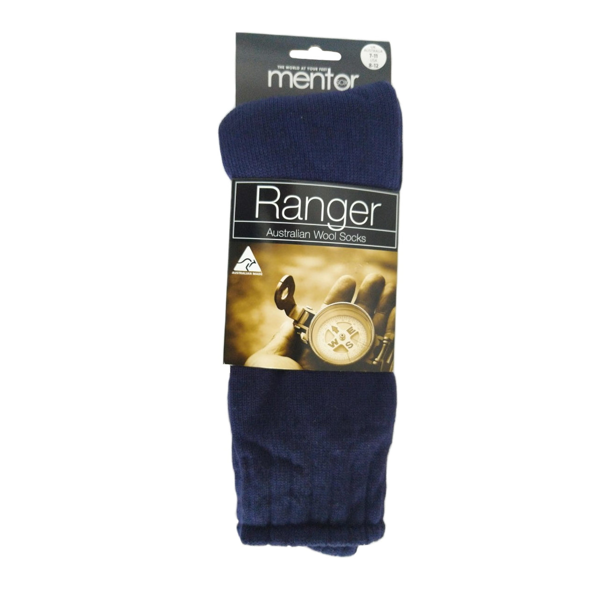 Mentor Ranger Wool Socks in Navy with packing.