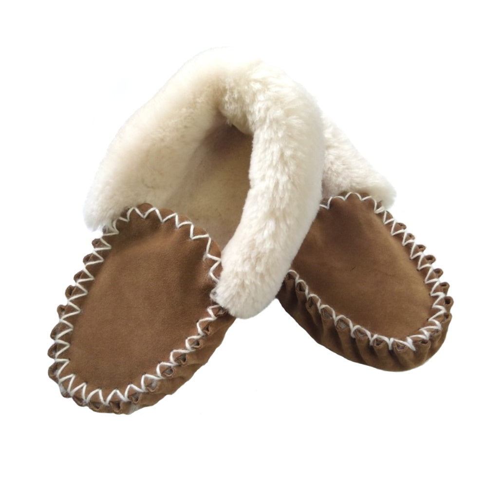 Eurow Men's Hard Sole Sheepskin Moccasin Slippers – Chestnut/Stony