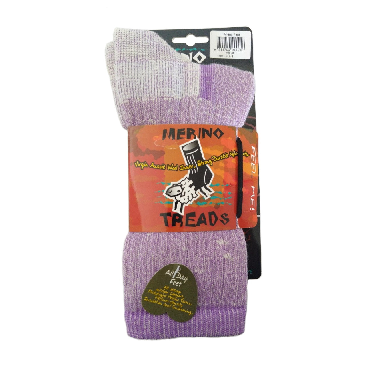 Merino Treads Allday Feet Wool Socks With White Inner in Violet