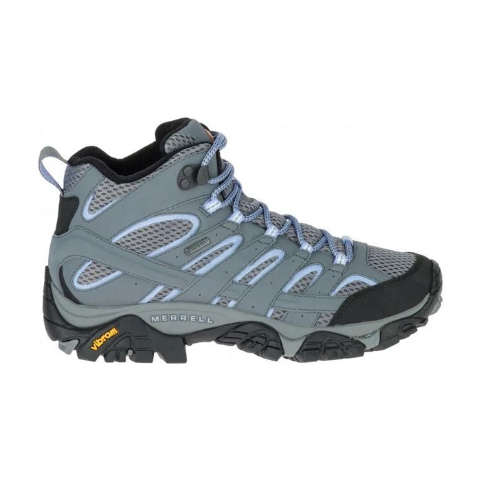 Side view of Merrell MOAB 2 Women's Mid Gore-Tex Hiking Boot in Grey Periwinkle