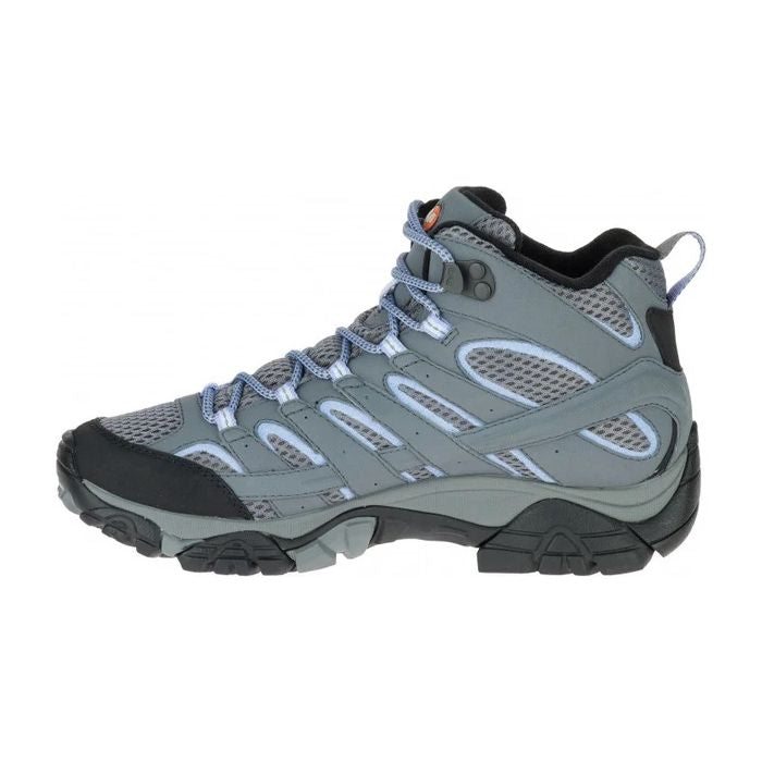Side view of Merrell MOAB 2 Women's Mid Gore-Tex Hiking Boot in Grey Periwinkle 2