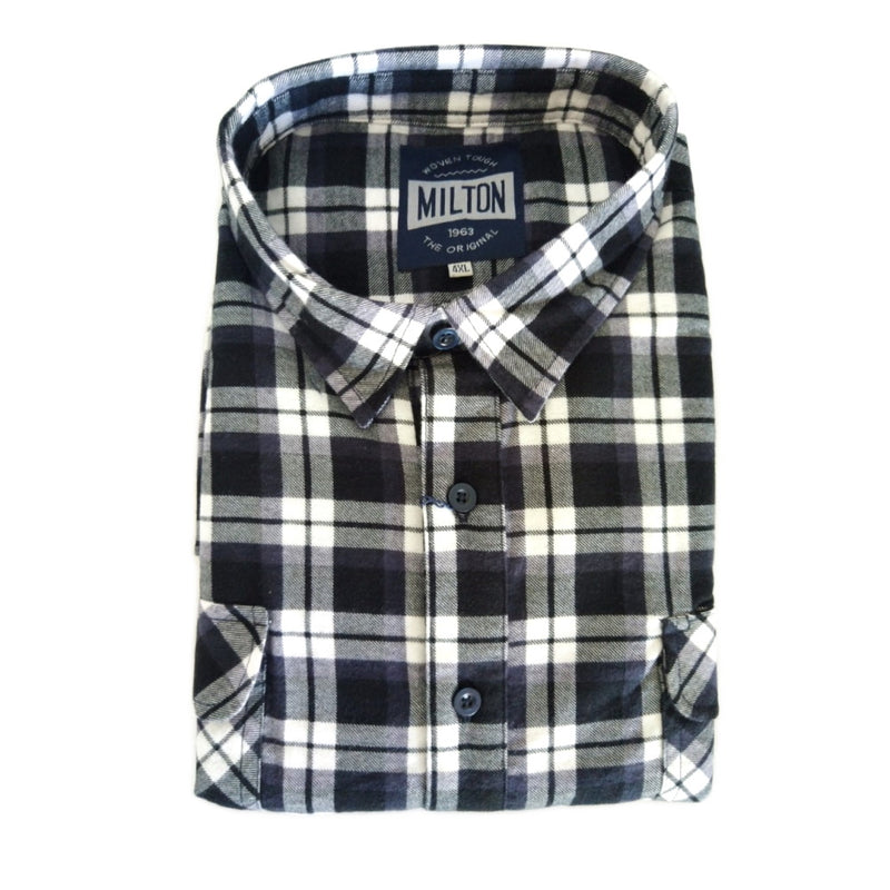 Milton Men's Half Button Flannelette Shirt in Black/Navy/White