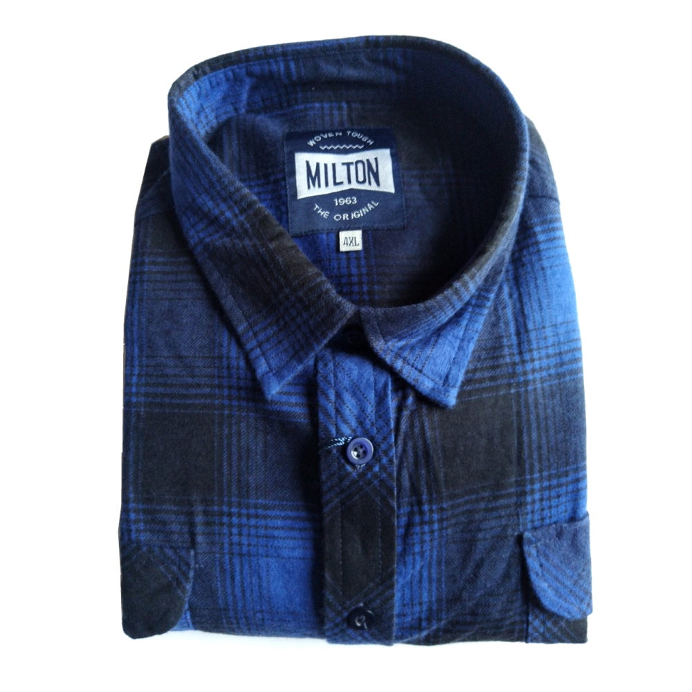Milton Men's Half Button Flannelette Shirt in Blue/Black