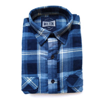 Milton Men's Full Button Flannelette Shirt in Navy/Blue/White