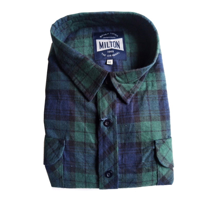 Milton Men's Full Button Flannelette Shirt in Navy/Green