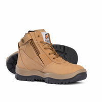 Mongrel 261050 ZipSider Safety Work Boots in Wheat. One boot standing upright placed in front of boot on it's side.