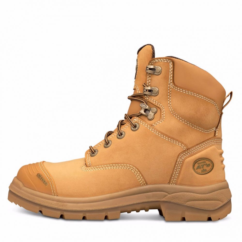 Side view of Oliver Men's 55-332Z Zip Sided Safety Boot in Wheat