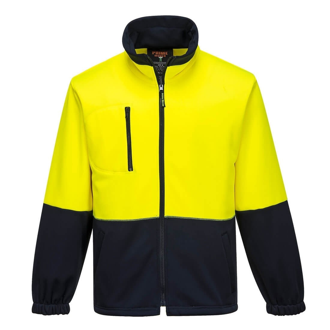 Front of Portwest Fleecy Zip Soft Shell Jacket in Yellow/Navy