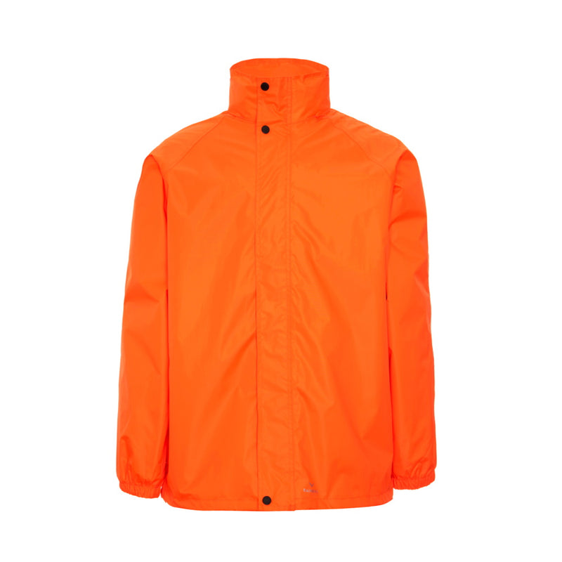 Front view of Rainbird Stowaway Jacket in Fluro Orange