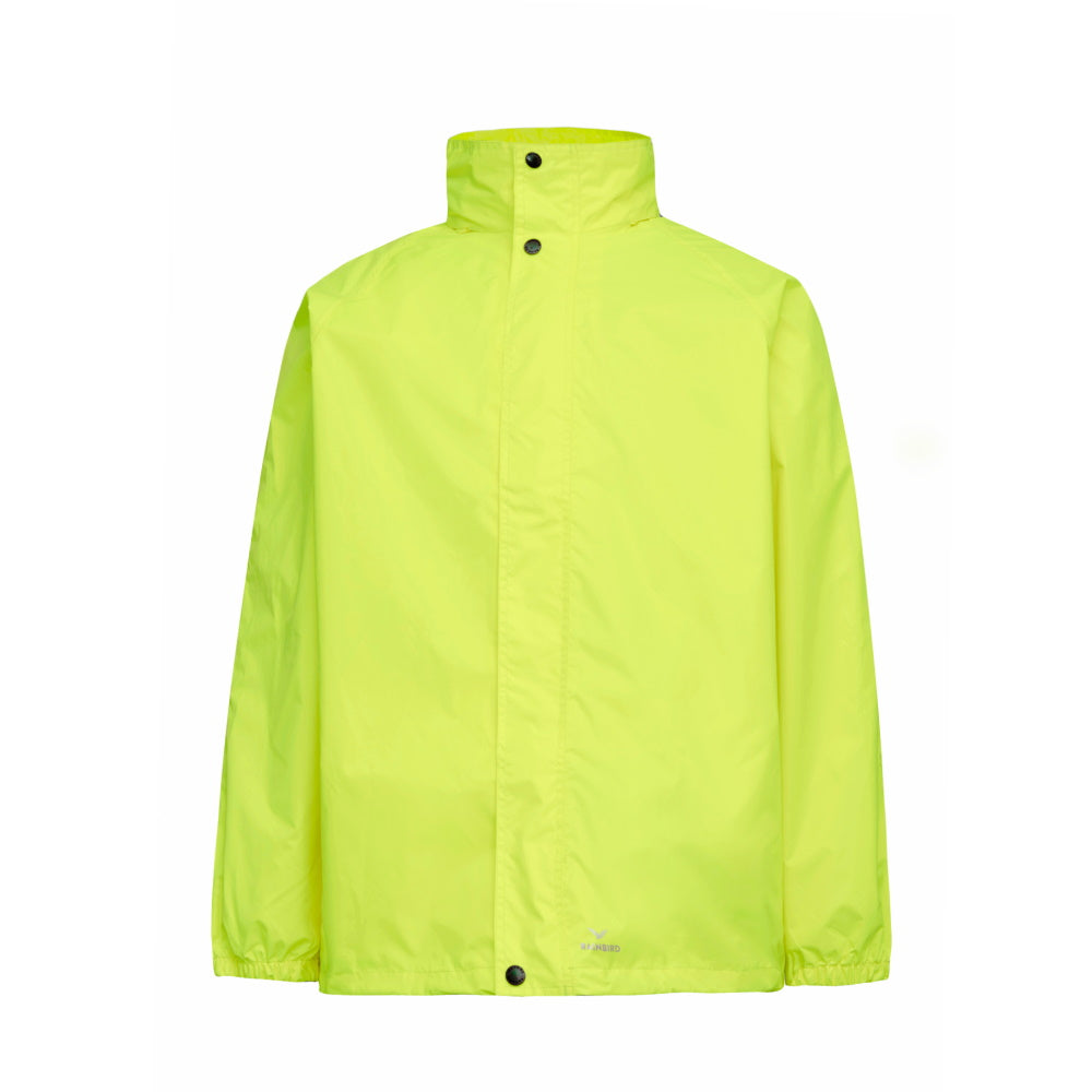 Front view of Rainbird Stowaway Jacket in Fluro Yellow