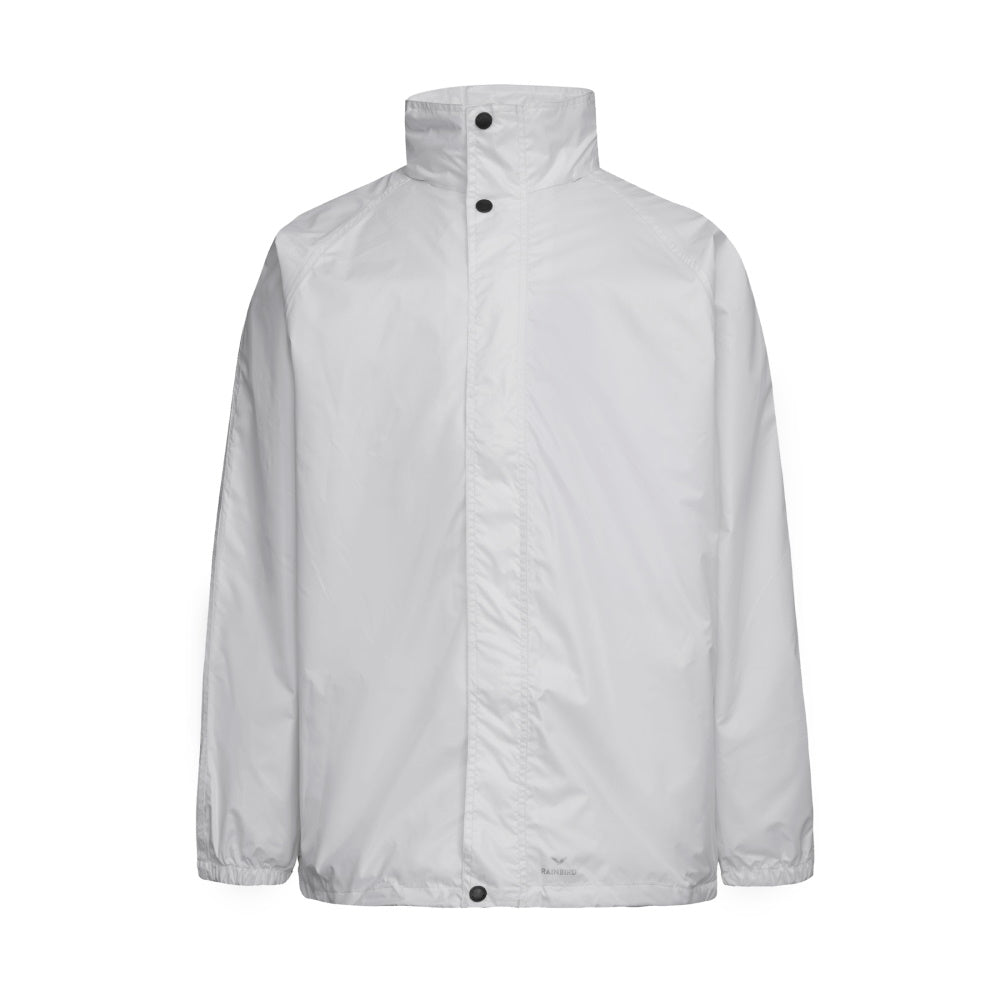 Front view of Rainbird Stowaway Jacket in White